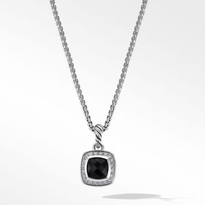 Pendant Necklace in Sterling Silver with Black Onyx and Pavé Diamonds